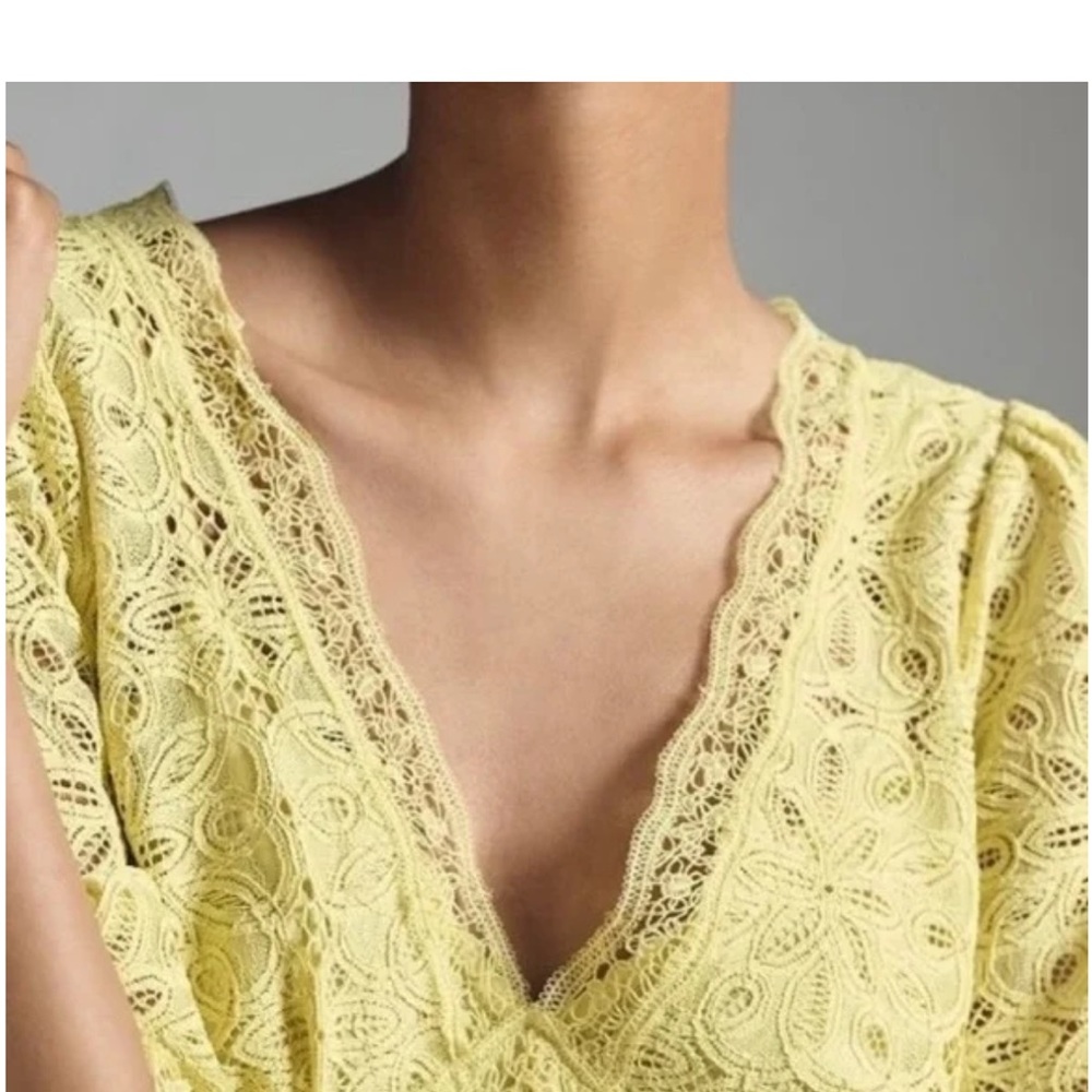 Anthropologie Chartreuse Lace Midi Dress Size 4 - Picture 14 of 14